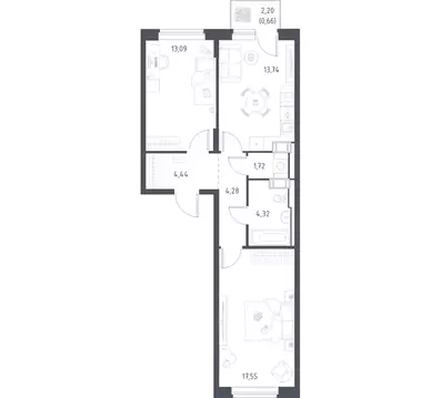 2-комнатная квартира: село Ям, улица Мезенцева, 23 (58.5 м)