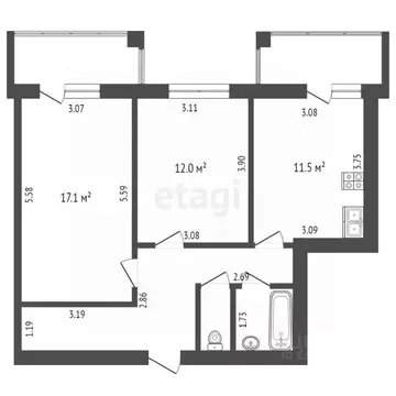 2-к кв. Вологодская область, Вологда Осановский проезд, 33 (60.9 м)
