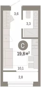 Квартира-студия: Тюмень, улица Республики, 205к1 (20.1 м)