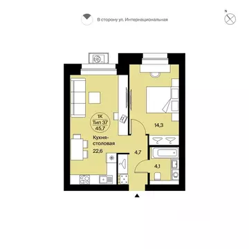 1-к кв. Коми, Сыктывкар Интернациональная ул., 200 (45.7 м)