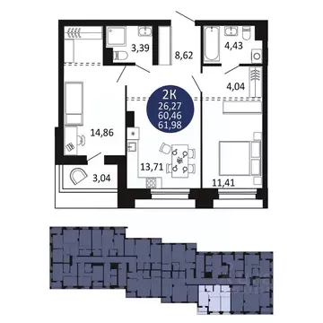 2-к кв. Новосибирская область, Новосибирск 1-й на Рябиновой жилой ...