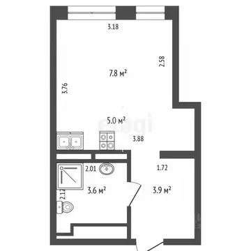 Студия Тюменская область, Тюмень ул. Газовиков, 38к2 (20.5 м)
