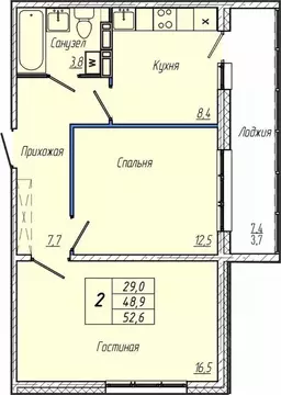2-к кв. Кемеровская область, Кемерово просп. Притомский, 30Б (52.6 м)