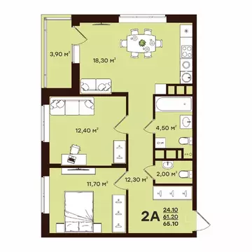 2-к кв. Владимирская область, Владимир ул. Чайковского, 7 (65.1 м)