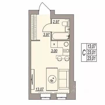 Студия Волгоградская область, Волгоград ул. Расула Гамзатова (23.01 м)