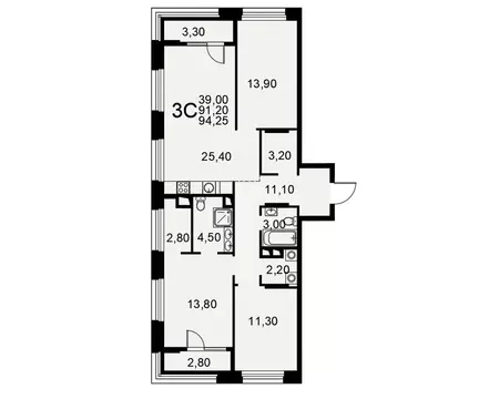 3-к кв. Рязанская область, Рязань Московское ш., 49к1 (91.2 м)