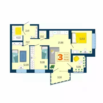 3-к кв. Брянская область, Брянск Московский мкр, Микрорайон Акватория ...