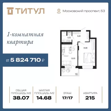 1-к кв. Воронежская область, Воронеж Московский просп., 66 (38.07 м)
