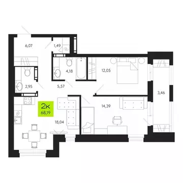 2-к кв. Томская область, Томск Уютный жилой квартал, ул. Маяковского, ...