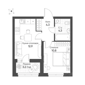1-к кв. Свердловская область, Екатеринбург Солнечный жилрайон,  (33.9 ...