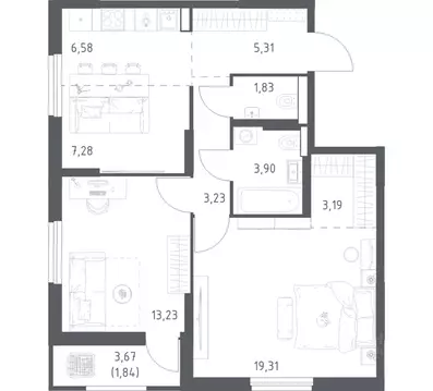 2-к кв. Башкортостан, Уфа ул. Минигали Губайдуллина, 8к9 (65.7 м)