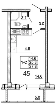 Студия Псковская область, Псков ул. Алексея Алехина, 14 (27.8 м)