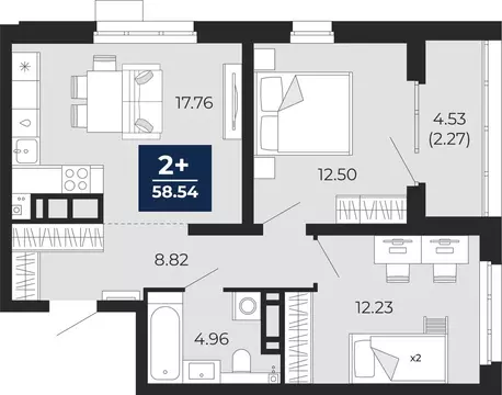 2-комнатная квартира: Тюмень, Арктическая улица, 16 (60.8 м)