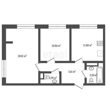 2-комнатная квартира: Горьковка, Светлая улица, 10к1 (55.2 м)