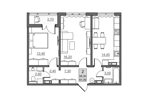 2-к кв. Саратовская область, Балаково Династия клубный дом,  (58.3 м)