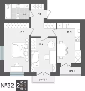 2-к кв. Калининградская область, Пионерский Рабочая ул., 9А (54.3 м)