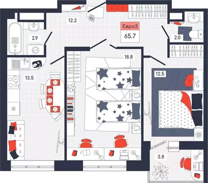 3-к кв. Тульская область, Тула ул. Академика Насоновой, 9 (65.7 м)