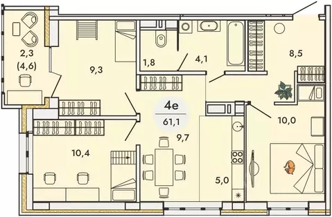 4-к кв. Пермский край, д. Кондратово ул. Камская, 8А (61.1 м)