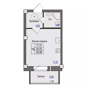 1-к кв. Псковская область, Псковский район, Завеличенская волость, д. ...