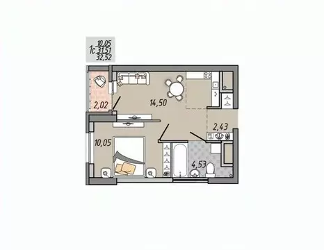 1-к кв. Свердловская область, Екатеринбург ул. Печатников (32.52 м)