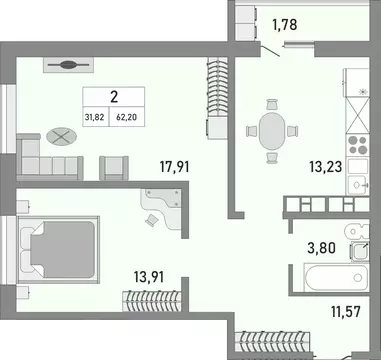 2-к кв. Оренбургская область, Оренбург ул. Юркина, 4/1 (62.2 м)