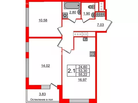 2-комнатная квартира: Санкт-Петербург, Кубинская улица, 76к1 (59 м)