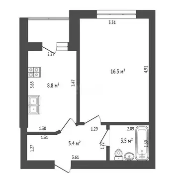 1-комнатная квартира: Калининград, Елизаветинская улица, 8 (37 м)