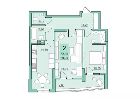 2-к кв. Саратовская область, Балаково Комсомольская ул., 65 (62.3 м)