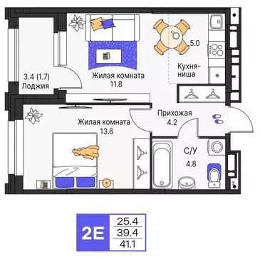 2-к кв. Пермский край, Пермь ул. Карла Модераха, 7 (41.1 м)