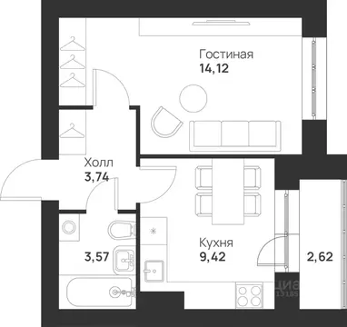 1-к кв. Тульская область, Тула ул. Героя России Зиничева, 1 (33.47 м)