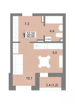 1-к кв. Свердловская область, Екатеринбург ул. Семена Лагоды, 80 (30.0 ...
