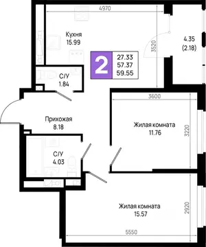 2-к кв. Ленинградская область, Всеволожский район, Свердловское ...