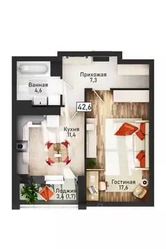 1-к кв. Курская область, Курск ул. Павлуновского (42.6 м)