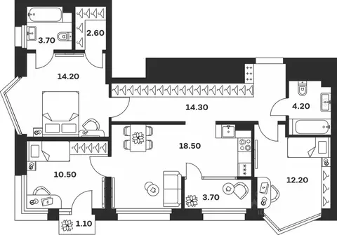 3-к кв. Тульская область, Тула ул. Михеева, 9А (85.0 м)