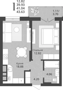 1-к кв. Калининградская область, Калининград Осенняя ул., 34 (41.04 м)