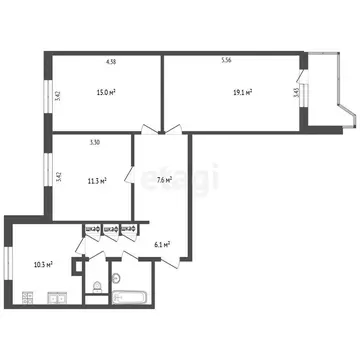3-комнатная квартира: Ярославль, Ленинградский проспект, 76/26 (74.7 ...