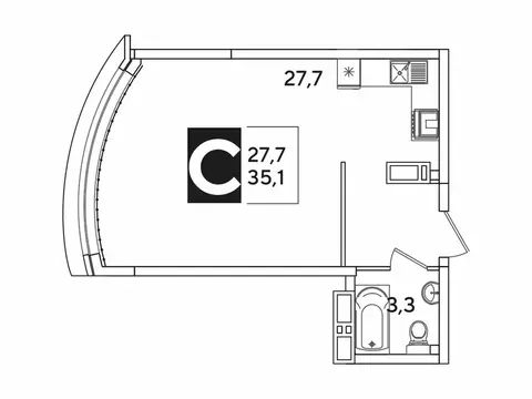 Квартира-студия: Краснодар, улица Западный Обход, 39 (35.2 м)
