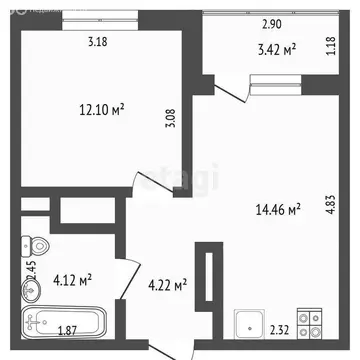 1-комнатная квартира: Патрушева, улица Петра Ершова, 14 (34.6 м)