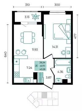 2-к кв. Адыгея, Майкопский район, пос. Тульский ул. Заречная (43.28 м)