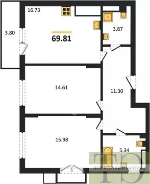 2-к кв. Калининградская область, Гурьевский муниципальный округ, пос. ...