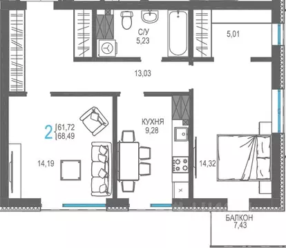 2-к кв. Крым, Ялта проезд Бакунинский, 13 (68.49 м)