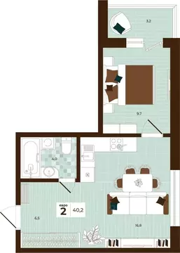 2-к кв. Тульская область, Тула ул. Академика Насоновой, 3 (40.2 м)