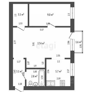 2-к кв. Башкортостан, Стерлитамак ул. Тукаева, 13 (41.5 м)