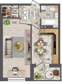 1-к кв. Смоленская область, Смоленск ул. Николаева (44.01 м)
