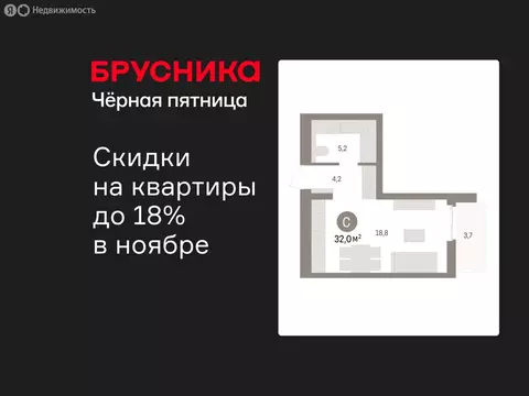 Квартира-студия: Новоселье, ЖК Брусника (31.95 м)