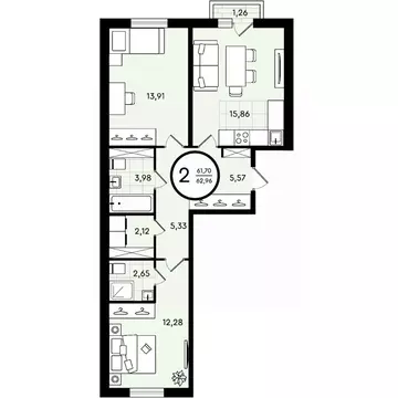 2-к кв. Тюменская область, Тюмень ул. Александра Звягина, 2 (62.96 м)