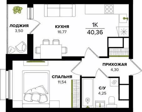 1-к кв. Тульская область, Тула ул. Академика Насоновой (40.36 м)