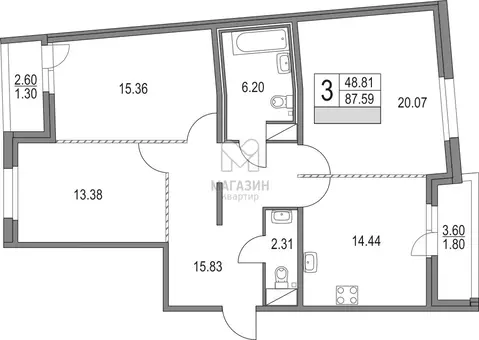 Квартира-студия: Санкт-Петербург, Коломяжский проспект, 13к3 (90.69 м)