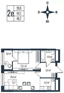 2-комнатная квартира: Владивосток, улица Тухачевского, 33к2 (46.7 м)