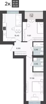 2-к кв. Калининградская область, Калининград Невский Парк жилой ...